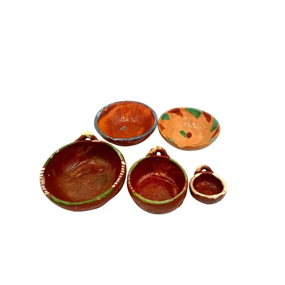 Vintage Miniature Handcrafted Mexican Clay Bowls  Rustic Artisan Decor